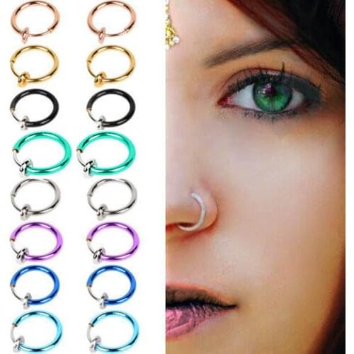 2 Pcs Fake Clip on Spring Nose Septum Ring Earring Non Piercing Unisex Jewelry Romantic Stud Earrings for Women Trendy
