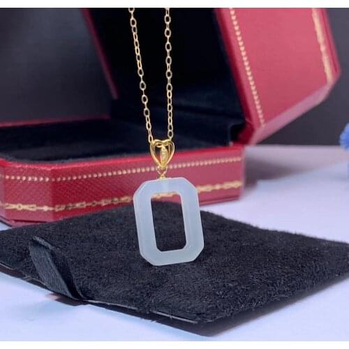 SHILOVEM 18k yellow gold natural white Jasper pendants Gift fine Jewelry plant wedding no necklace 12*16mm mymz1216888hby