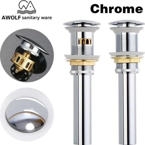 Drain Bathroom Sinks Pop Up Drain With Hair Stopper filter trap Overflow Hole Chrome Brass For Basin Vessel Accessories AH6149
