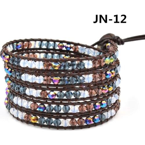 Asingeloo Premium Designer Leather Wrap Crystal Beads Bracelets for Women Gift Bohemian Charm Bracelet Dropship