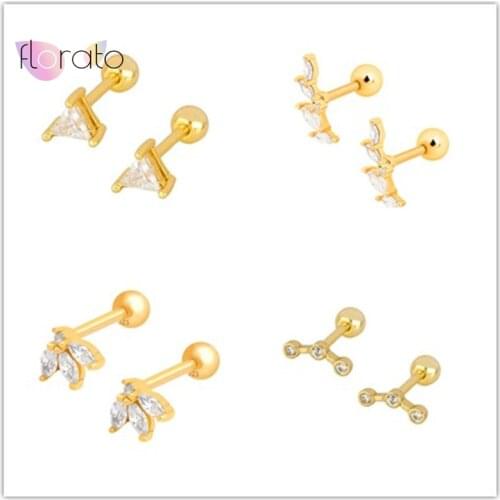 925 Sterling Silver Crystal Small Stud Earrings For Women Zircon Ear Cartilage Piercing Earrings Korean Fashion Jewelry Gifts