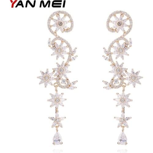 YANMEI Crystal Long Hippocampus Seahorse Earrings For Women Ocean Collection Animal CZ Flower Fashion Jewelry YME8035