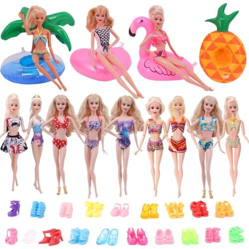 12 Styles Beautiful Swimwear 8 Swimming Rings 20 Pairs of Shoes and a Pump Doll Accessories for Barbies Girls Gift Toys