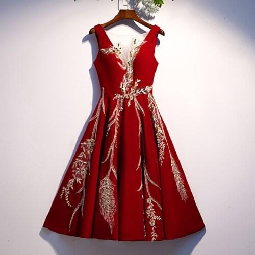 Bespoke Occasion Dresses V-Neck Sleeveless Sequined Beading Luxury Red Lace Satin A-Line Vintage Lady Formal Evening Gown HB210