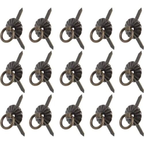 10pcs Mini Ring Pulls Handle Antique Bronze Knobs Jewelry Drawer Pull Ring Brad Fasteners DIY Decorative For Box Chest Cabinet