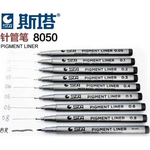 10PCS STA 8050 Gel Pen 0.05-BR 9 Size Waterproof Sketch Pen Scanning Line Pen Drawing Comics Fine Line Pen
