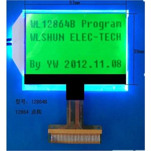 12864B dot matrix LCD screen Size 57mm×39mm 12864 LCD screen Customizable COG 0.8mm pitch 34pin