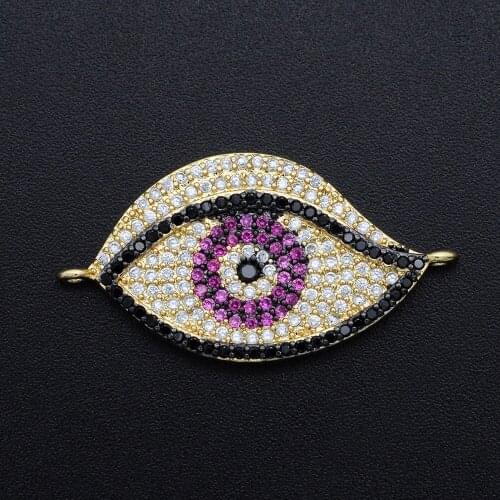 31x15mm CZ Zircon DIY Jewelry Evil Eye Charm Connectors Wholesale Bulk Order Discounts Factory Sale OEM Order Accepted