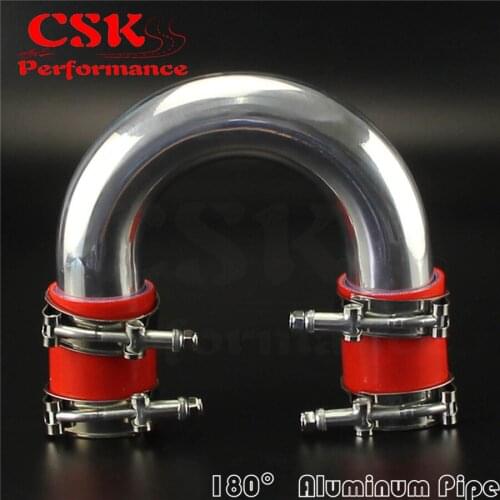 76mm 3" 180 degree Aluminum Turbo Intercooler tube Pipe +RED silicon hose+ T bolt clamps