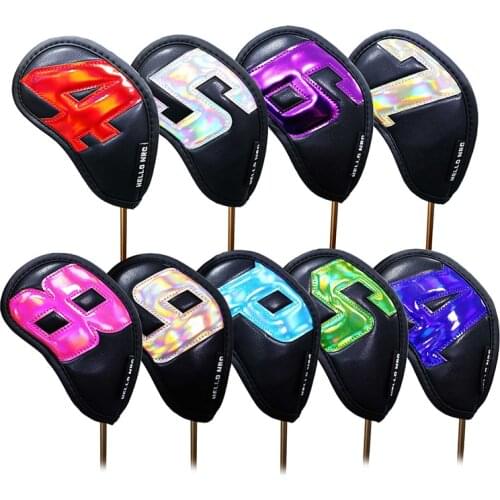 9Pcs/Set Golf Iron Head Covers Colorful Number Portable Golf Iron Headcovers Waterproof PU Leather Golf Club Iron Head Cover