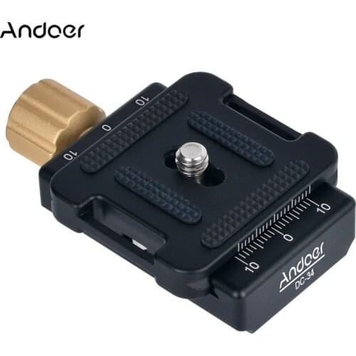 Andoer DC-34 Quick Release Plate Clamp Adapter with One Quick Release Plate 1/4" Screw for Arca-Swiss AS Standard QR Tripod Head