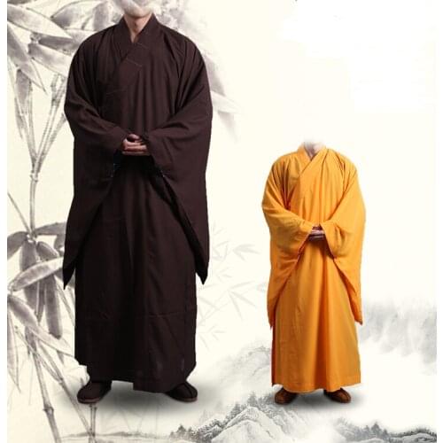Free shipping cosplay Zen Buddhist Robe Kung Fu Long Gown Shaolin Monk Uniform Suit Costume
