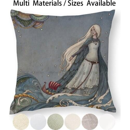 Midnight & Moonshine Pillow Case Throw Pillow Cover Cotton Linen Flax Fantasy Fairytale Viking Ship Ocean Sea Mythology