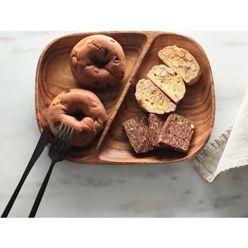 Wooden Breakfast Plate Japan Style Oval Shape 2 Slots Serving Trays Eco Natural Wood Snacks/Desserts Plate Tableware