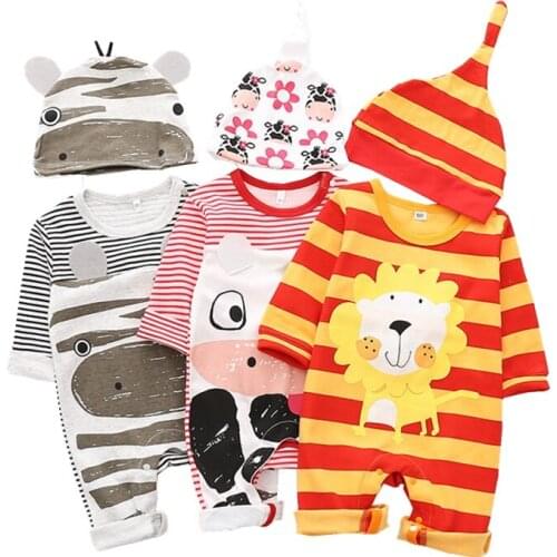 Unisex Infant Animal Costume Set Baby Boy New Autumn Winter Rompers Sleep and Play Suits with Hat Lion Zebra Onesies Jumpsuit