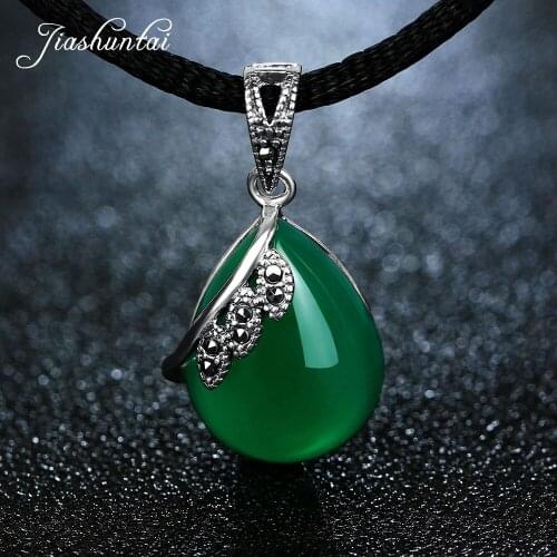 JIASHUNTAI Vintage 925 Silver Sterling Natural Stones Pendants Necklaces For Women Retro Thai Silver Jewelry