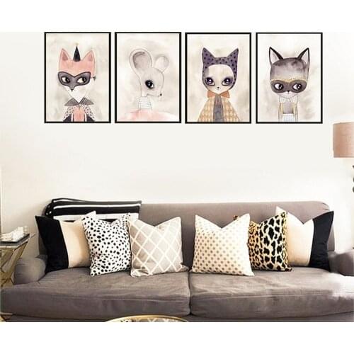 Watercolor Fox Girl Boy Canvas Painting Nordic Childrens Room Cute Animal Poster Bedroom Wall Art Painting Pictures Home Decor