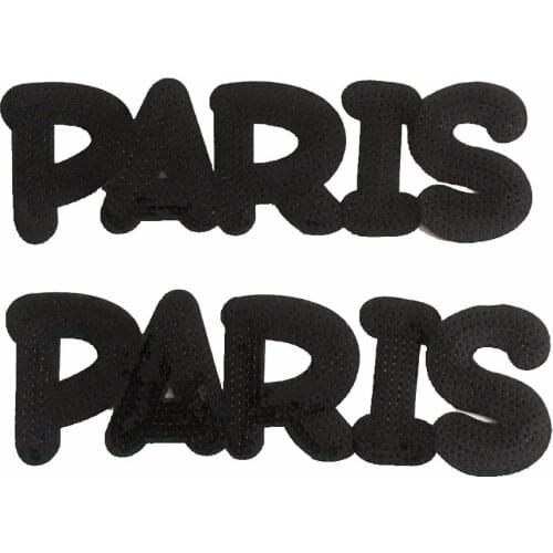2PCS Black Sequins PARIS Patch for Clothing Embroidery Applique Sewing Stickers DIY Accessories Iron on Sequined Cloth Patches