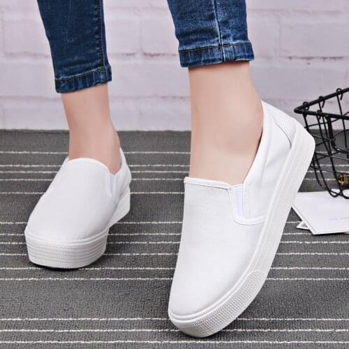 HOT Women Sneakers Vulcanized Shoes Autumn White Canvas Shoes Slip On Casual Shoe Zapatos De Mujer Walking Flat Loafers Plimsoll