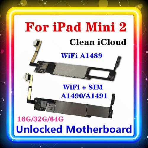 For iPad Mini 2 Motherboard WIFI Version A1489,3G Support A1490/A1491 Full Chips Logic Board Clean Original Replaced Mainboard