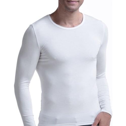 Men Autumn Winter Long-Sleeved Round V-Neck Thermal Underwear Bottoming Shirt Thin Thermal Underwear Modal Mens Round