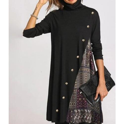 Dresses For Womens High-neck Color Matching Beaded Long Sleeve Casual Casual Dress Kobieta Sukienka Vestido De Mujer Платье @40