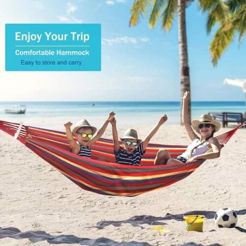 Outdoor Hammock Portable Garden Sports Home Travel Camping Swing Canvas Stripe Hang Bed Double Single People