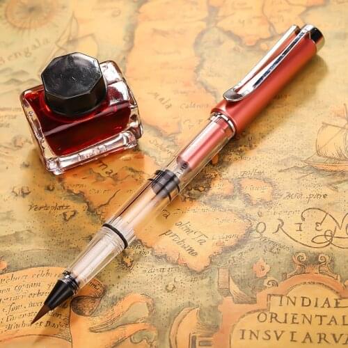 1pc Red Metal Color Calligraphy Pen Soft Hair Writing Brush Painting Drawing Watercolor Fountain Pen School Supplies Stationery