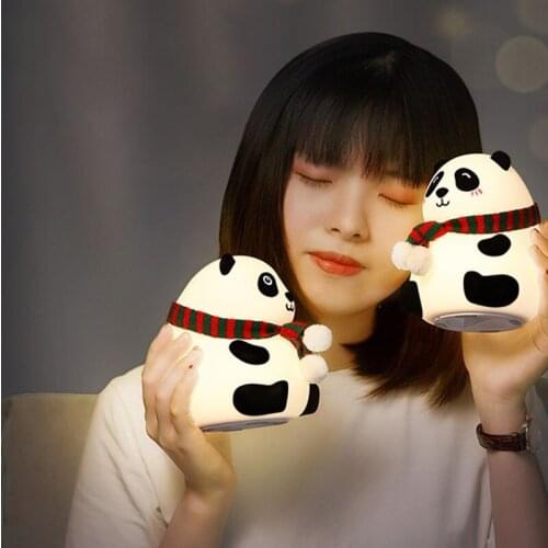 LED Night Light Panda Light USB Rechargeable Touch Sensor Cartoon Silicone Lamp