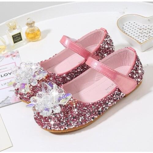 Girls Shoes Kids Princess Flats Children Crystal Shoes Glitter Bling Shiny Fabric With Rhinestone For Wedding Cosplay Party Soft