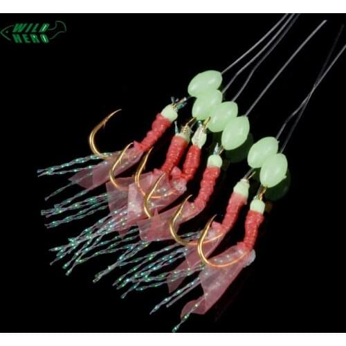 Wildhero Fishing String Hooks Fishhooks For Swivel Fishing Jig Luminous Gold-plated Fish Skin /ve