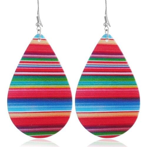 Fooderwerk Jewelry Fashion Long Wood Earrings Rainbow Color Single-sided Water Droplets Simple Temperament Female Drop earrings