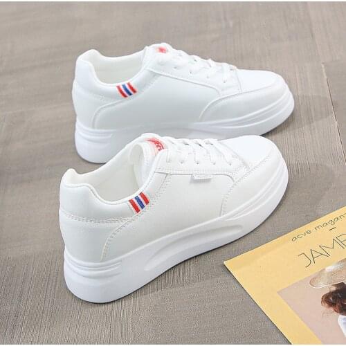 Fashion Running Shoes for Women Outdoor Sport Shoes Women PU Leather Sneakers Casual Wear-resistant Thick Bottom Fitness Shoes