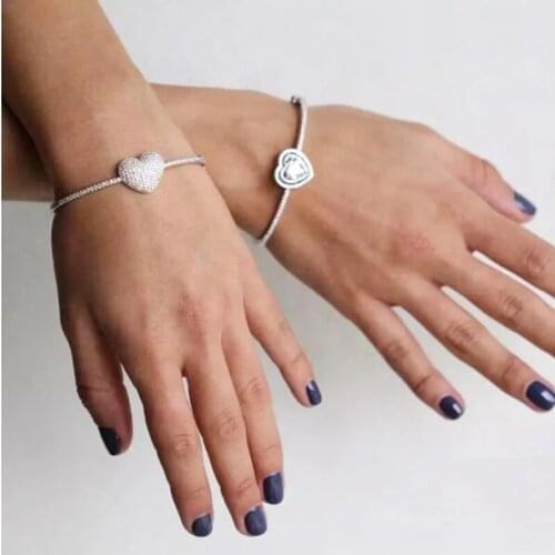 2021 High Quality Iced Out Pink Cubic Zirconia crystal paved heart charm bracelet for women fashion Valentine Lover Gift jewelry