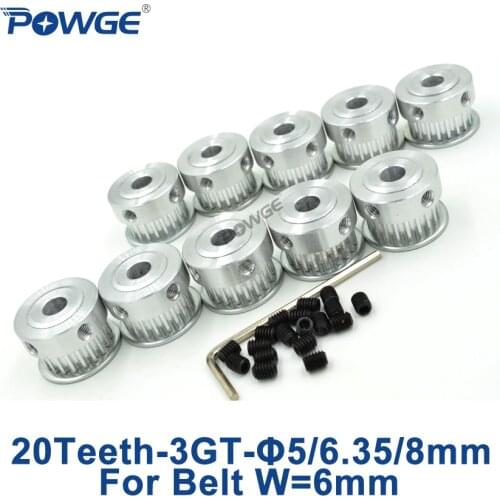 POWGE 10pcs 3GT Timing Pulley 20 Teeth Bore 5/6.35/8mm for width 6mm GT3 3MGT 3GT Synchronous Belt Small backlash 20T 20Teeth