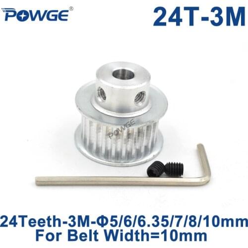 POWGE 24 Teeth HTD 3M Synchronous Pulley Bore 5/6/6.35/8/10/12/12.7mm for Width 10mm 3M timing belt HTD3M pulley CNC 24T 24Teeth