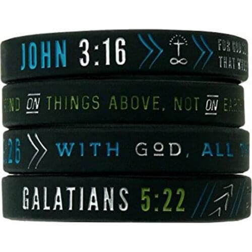 1PCS Christian Unisex Bible Verse John 316 GALATIANS 522 COLOSSIANS 32 silicone rubber bracelet wristband