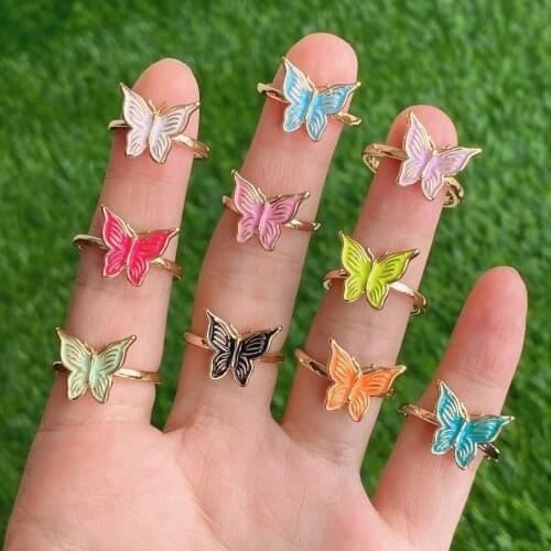 10PCS, Fashion Gorgeous Butterfly Design Ring Enamel Engagement Rings Jewelry For Girls Party Gifts