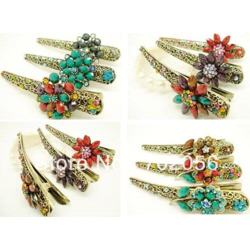 13cm fashion Rhinestone hair barrette clip Hairpin clasps clamps gift mixed 22pcs/lot #3032