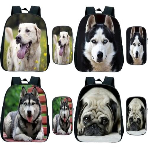 2 Pcs/set Bulldog Backpack Toddler Husky Dog Kindergarten Bags School Bags German Shepherd Primary Bags Boston Terrier Knapsack