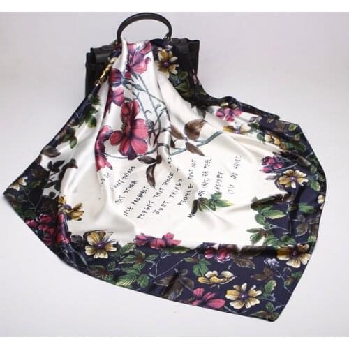 2020 90x90 Floral Flower Multipurpose women Silk twill scarf Satin square tie Hairband ladies foulard femme towel bufanda shawl