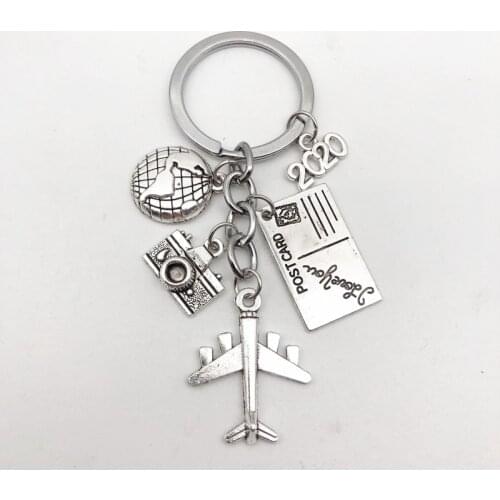 2020 Earth Airplane Postcard Keychain Pendant Travel Keyring Friendship Best Friends Jewelry Diy Handmade