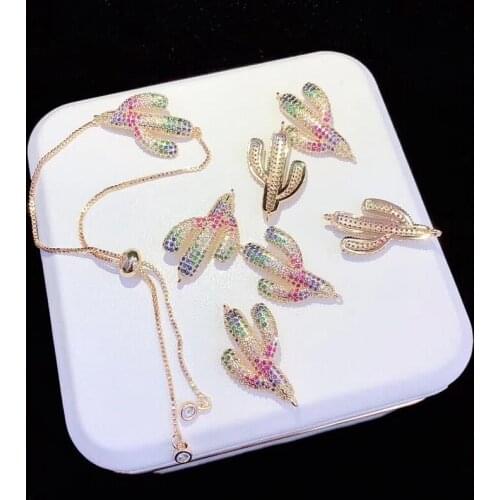 6PCS ZYZ-B9736 Cactus Shape CZ Micro Pave Crystal Connector, Rainbow Zircons Pave CZ Connector Bracelet Women Jewelry