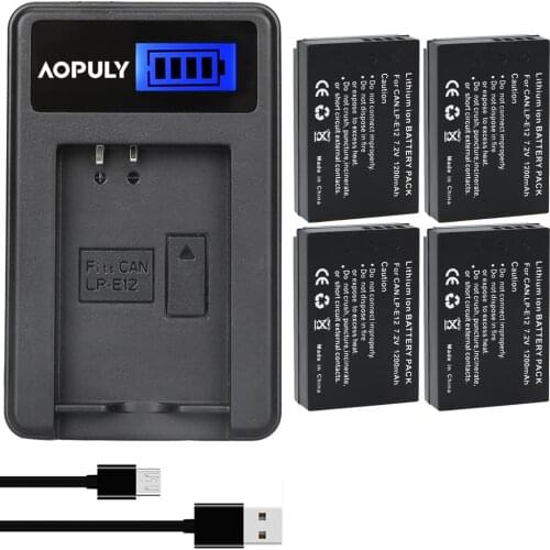 AOPULY LP-E12 7.2V 1200mAh Rechargeable Li-ion Battery Kit for Canon EOS Replacement Camera Batteries with LCD USB Charger
