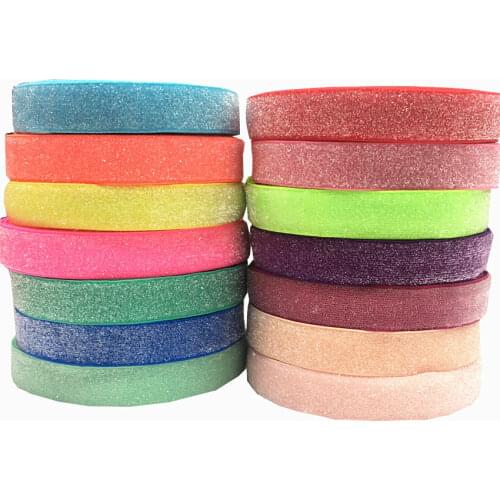 Glitter Fold Over Elastic Band 5 Yards 5/8" 33 colors Shiny Rainbow Ribbon FOE Elastic for DIY Arts,Hair,Crafts & Sewing Gift