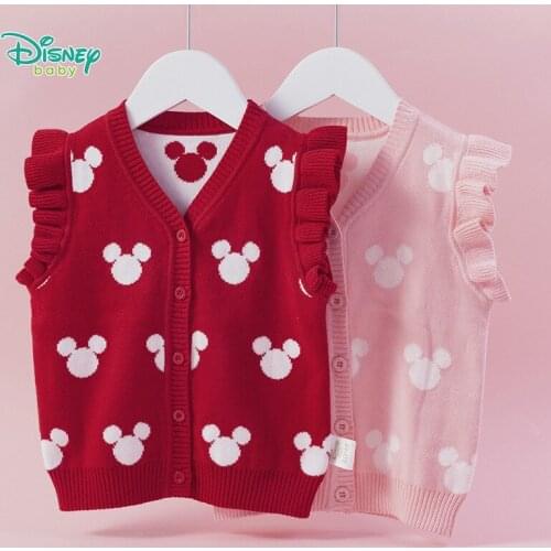 Disney Childrens Clothing Knitte Vest Pure Cotton for A Girl Lovely Minnie Knitted Vest Spring Autumn Kids Vest for Girls Warm