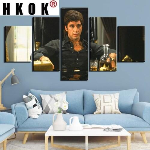 HKOK Home Decor Living Room Bedroom Accessories 5 Panel Scarface Movie Modular Wall Art Canvas Posters Pictures Print Paintings