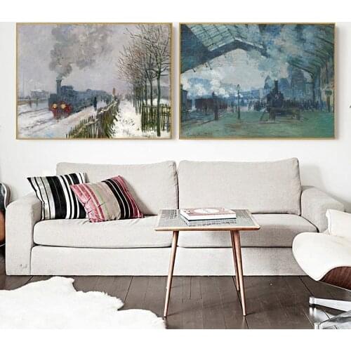 Artist Monet “Train in the Countryside” Canvas Art Paintings Reproductions Wall Posters Prints Picture Living Room Decor