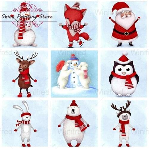 5D DIY Diamond Painting Christmas Cartoon Animals Santa Claus Snowman Red Scarf Diamond Embroidery Decoration Christmas Gift
