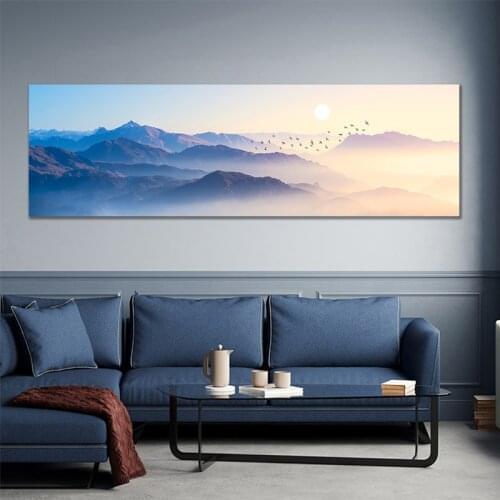Landscape Paintings Blue Mountain and Birds Pictures Wall Decoration Canvas Art Prints and Posters for Living Room Home Decor